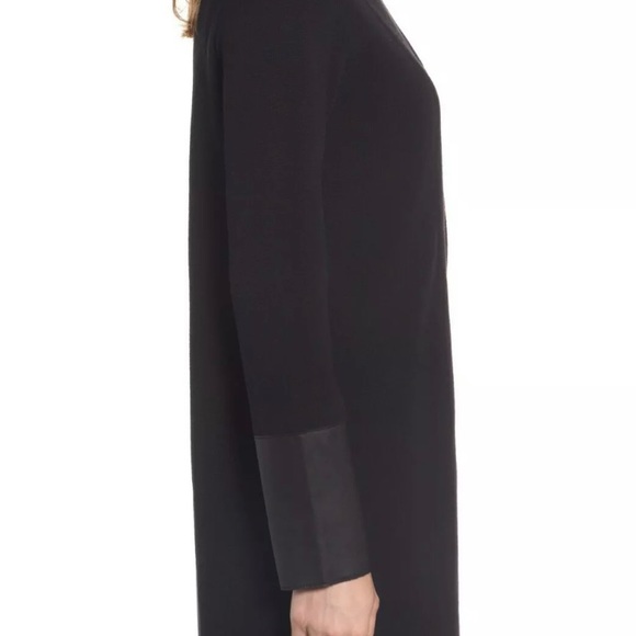 Eileen Fisher 100% Wool Sweater with leather cuffed sleeves - Picture 2 of 13